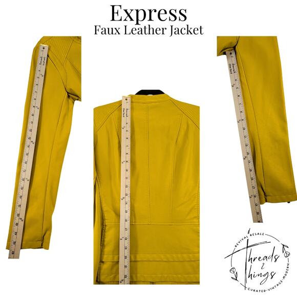Express Faux Leather Jacket Women Lg Yellow Zip Classy Moto Fall Punk Grunge NWT - Picture 10 of 12